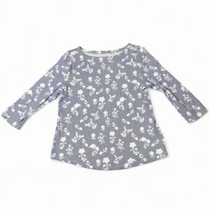 Charter Club 100% Cotton Navy Floral Stripe Long Sleeve Top Medium